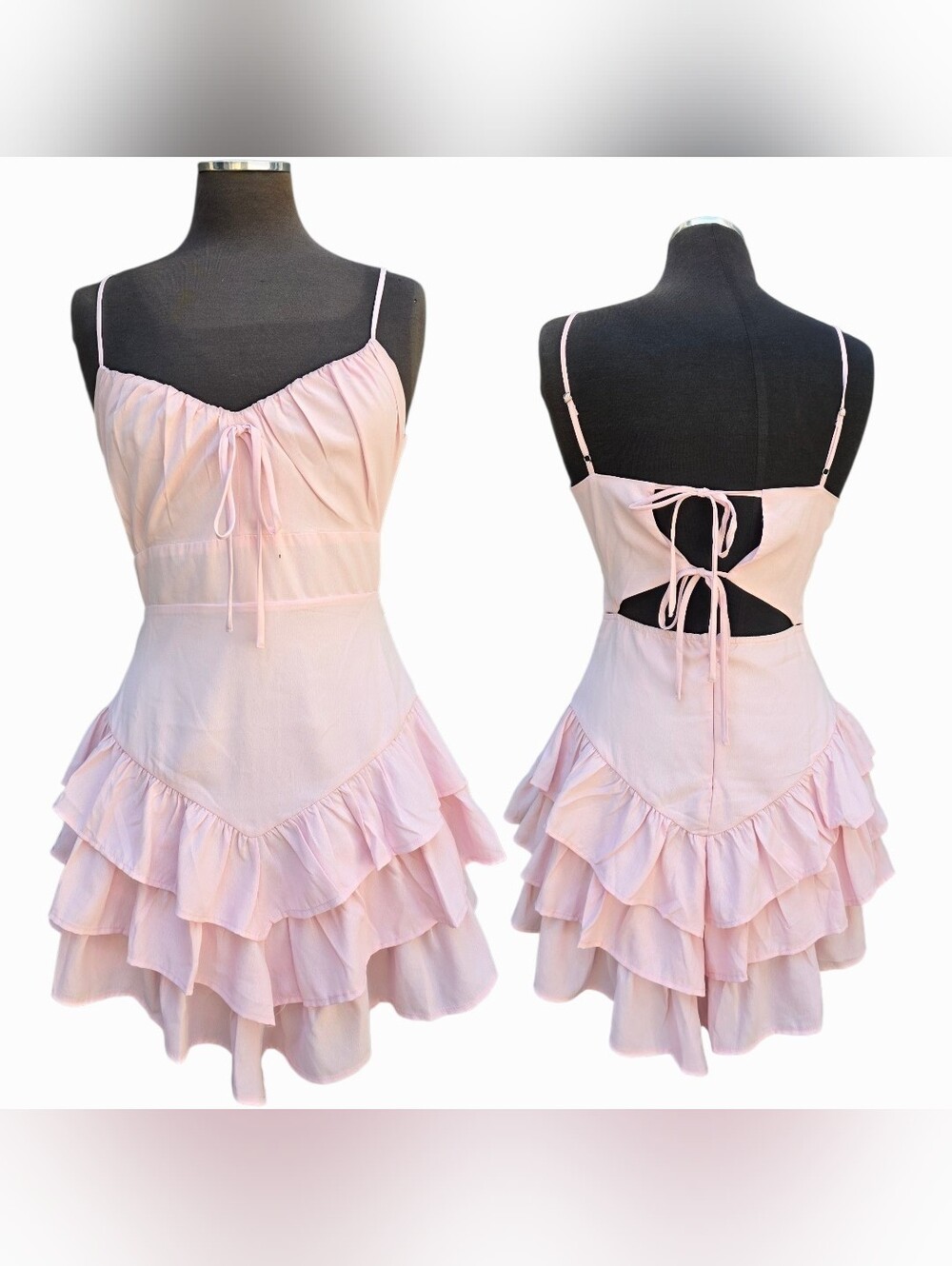 Light Pink Ruffle Tiered Mini Dress with Back Tie